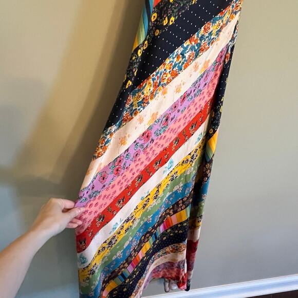 Free People Fiona Maxi Bodycon Dress Confetti Rainbow Striped Floral Boho S - Picture 7 of 11